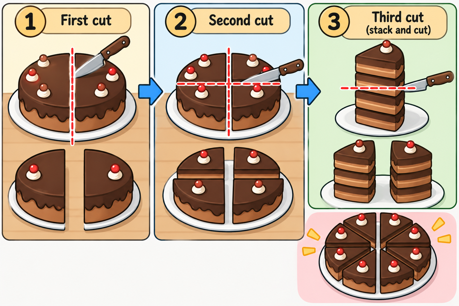 Minimum Cuts: Cake into 8 Pieces